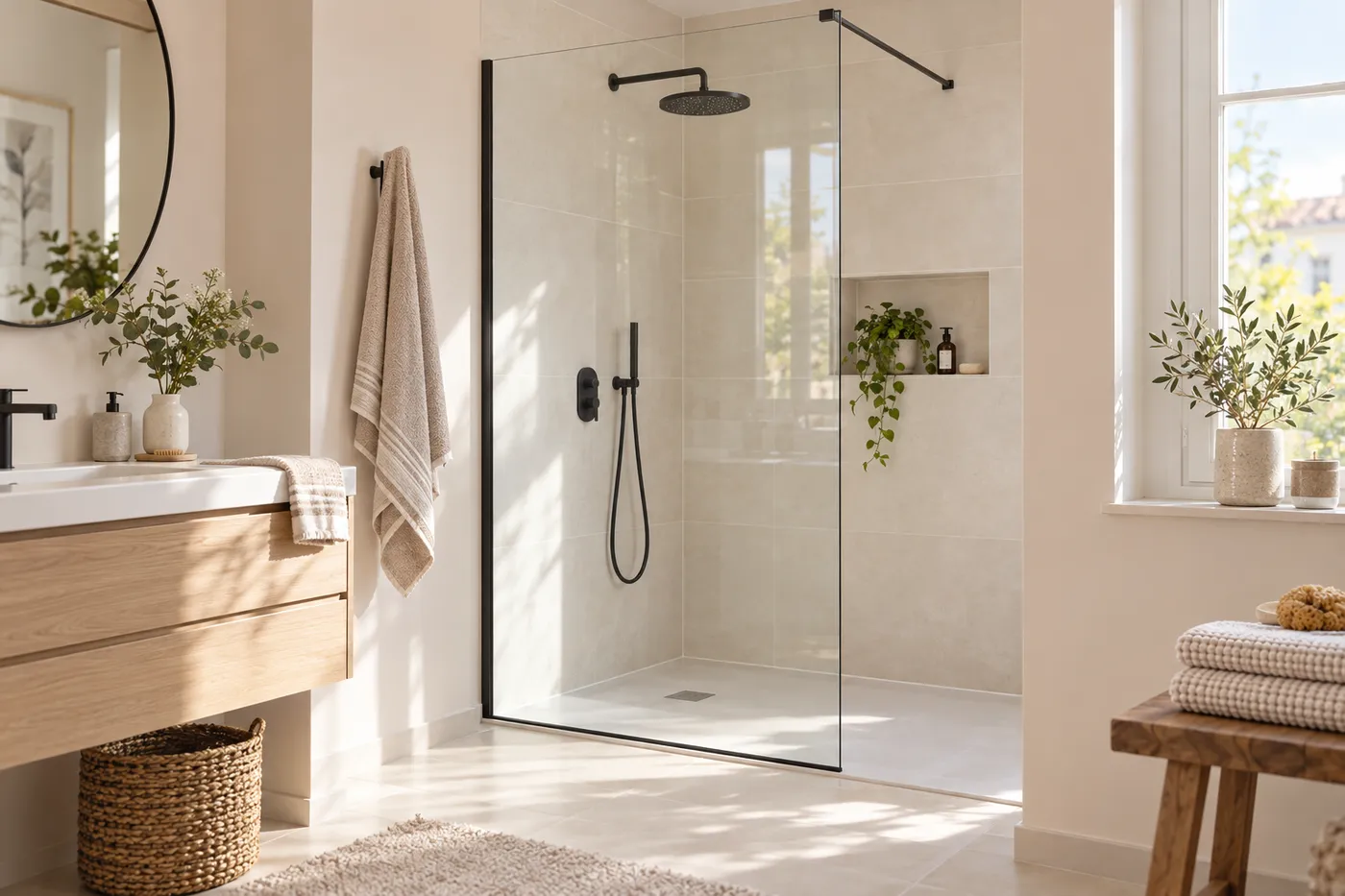 Paroi de douche en verre posée dans une salle de bains à Sceaux